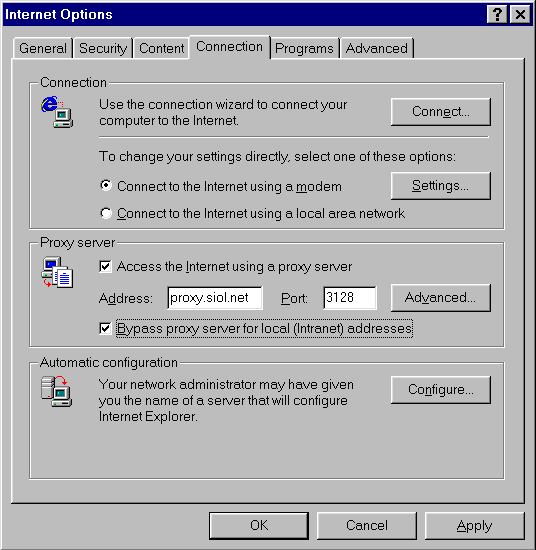 Primer nastavitve - Internet Explorer 4.0